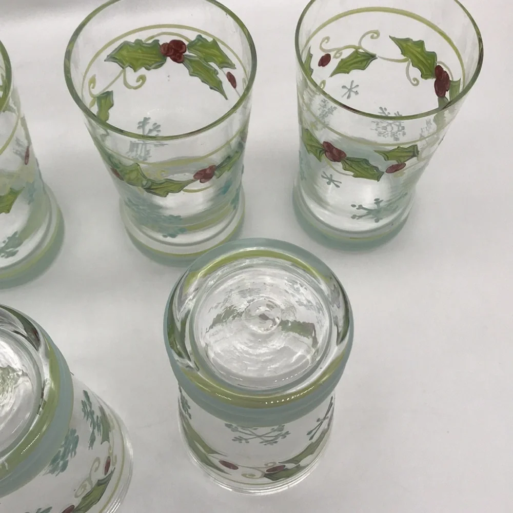 Vintage Christmas Painted/Decorated Clear Glass 16 oz. Tumbler’s—Total of 5 - Picture 5 of 9